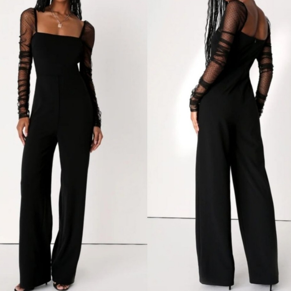 Lulu's Black Mesh Sleeve Jumpsuit